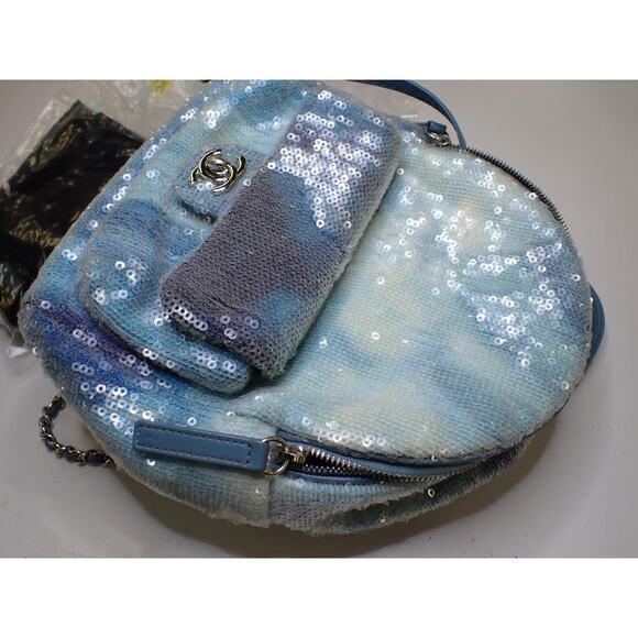 Chanel Sequin Mini Backpack Waterfall Blue Tri-color Bag Rare Light Limited Ed. - Picture 10 of 16